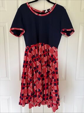Vintage Navy and Red Patterned Fit-and-Flare Dress